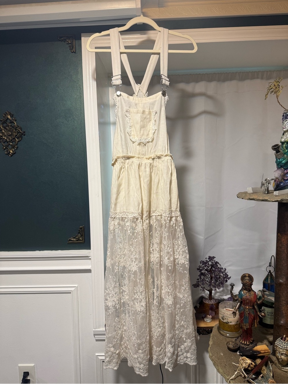 Bohemian Lace Maxi Pinafore Dress - Cream